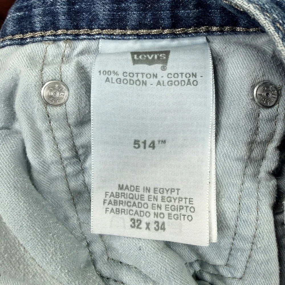 Levi Strauss 514 Mens 32x34 Straight Fit‎ Blue Medium Wash Western Fade Grunge - Picture 7 of 8